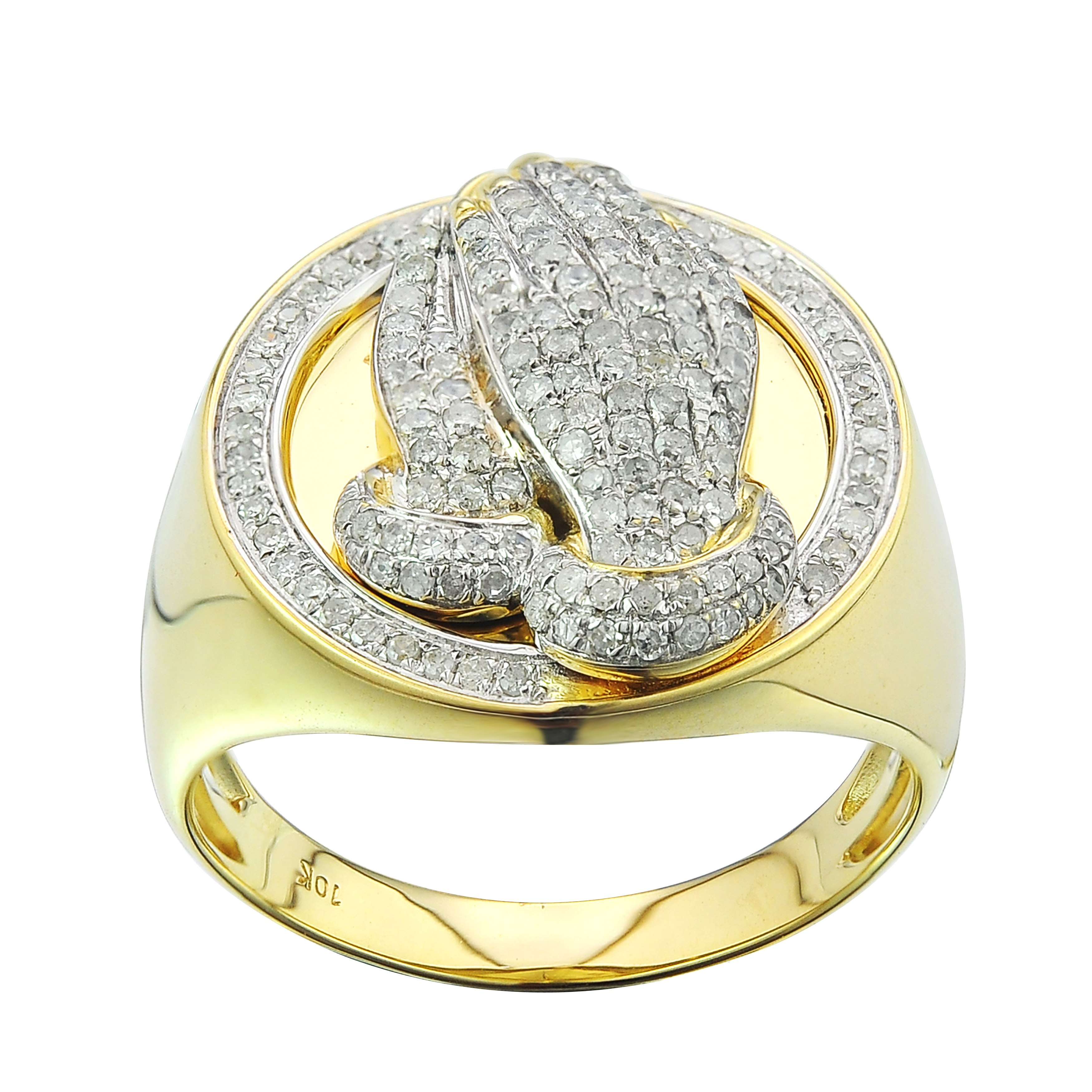 Diamond Men's praying Hands Ring  0.64 ct. 10K Yellow Gold 6.96 g